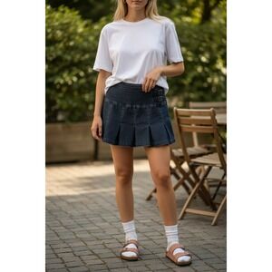 Wild Fable Dark Black Denim Pleated Belted Skort Festival Y2K Streetwear Sz 17